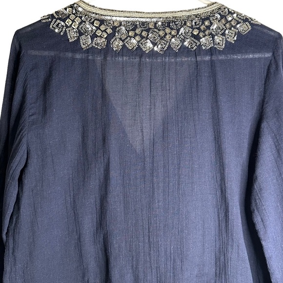Calypso St. Barth Sequined Beaded Tunic Top Gauzy 100% Cotton India Small - Picture 11 of 14